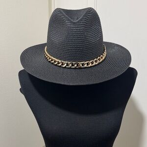 Elegant Black Fedora with Gold Chain Accent